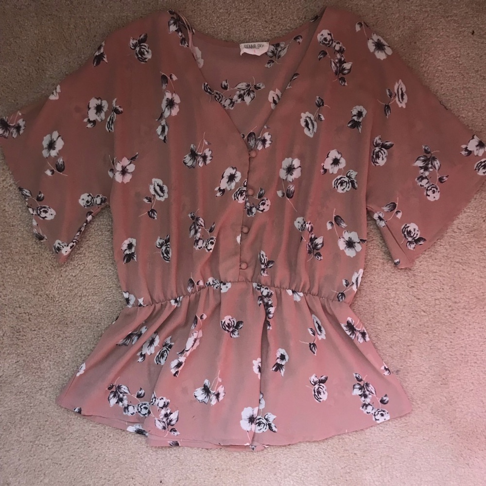 Blush Pink floral peplum blouse